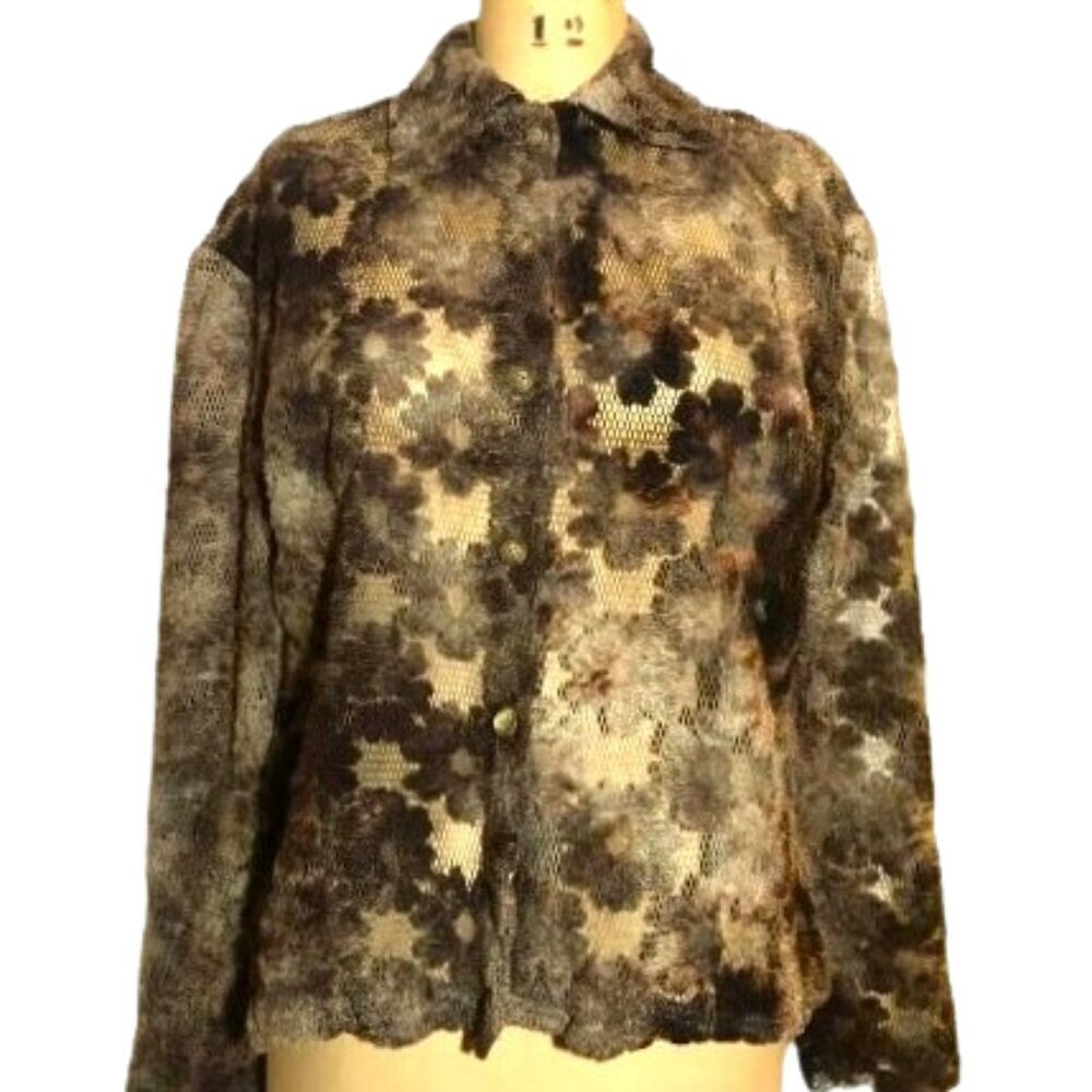 Vintage 90s lace crochet button up shirt top